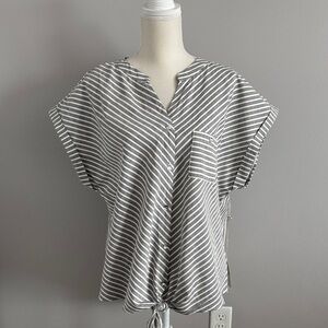 Have Gray and White Striped Short Sleeve Button Front Blouse